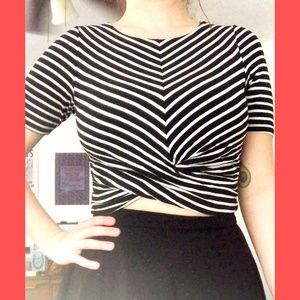 Monteau B&W Striped Crop Top
